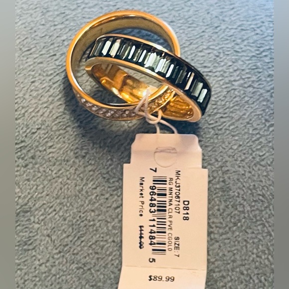 MICHAEL KORS CROSSOVER RING(S) NWT Sz 7 DARK BLUE/WHT PAVÉ CRYSTALS GOLD TONE - Picture 2 of 7